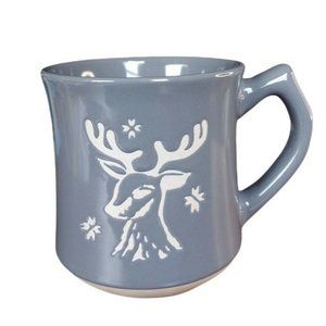 Holiday Time Gray Stoneware Coffee Mug With Deer Stag Reindeer